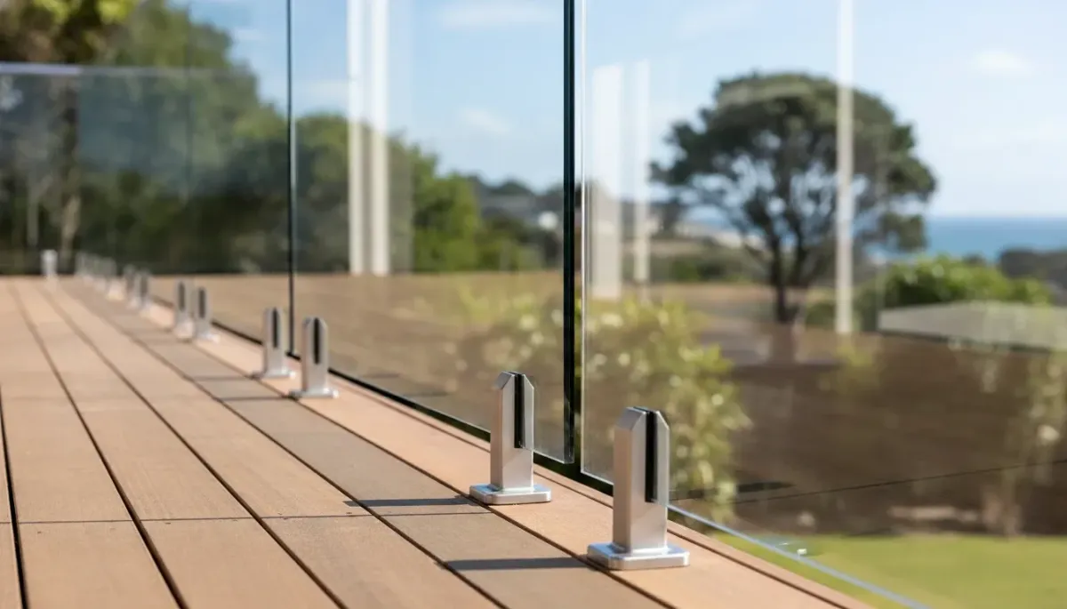 toughened safety glass balustrade installed on residential balcony with clean fixings